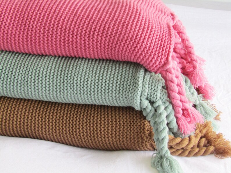 Brown Cotton Tassel Boho Blanket Tassel Blanket Thick Cotton Etsy