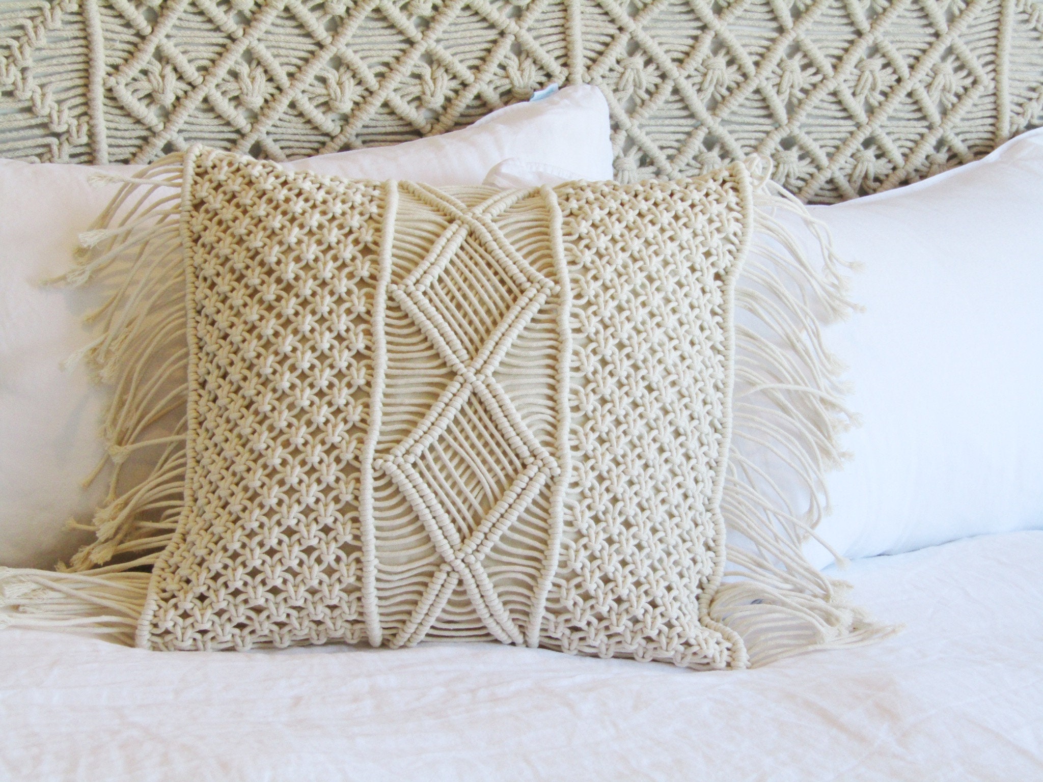 The Macrame Square Macrame Cushion Macrame Pillow Boho Etsy