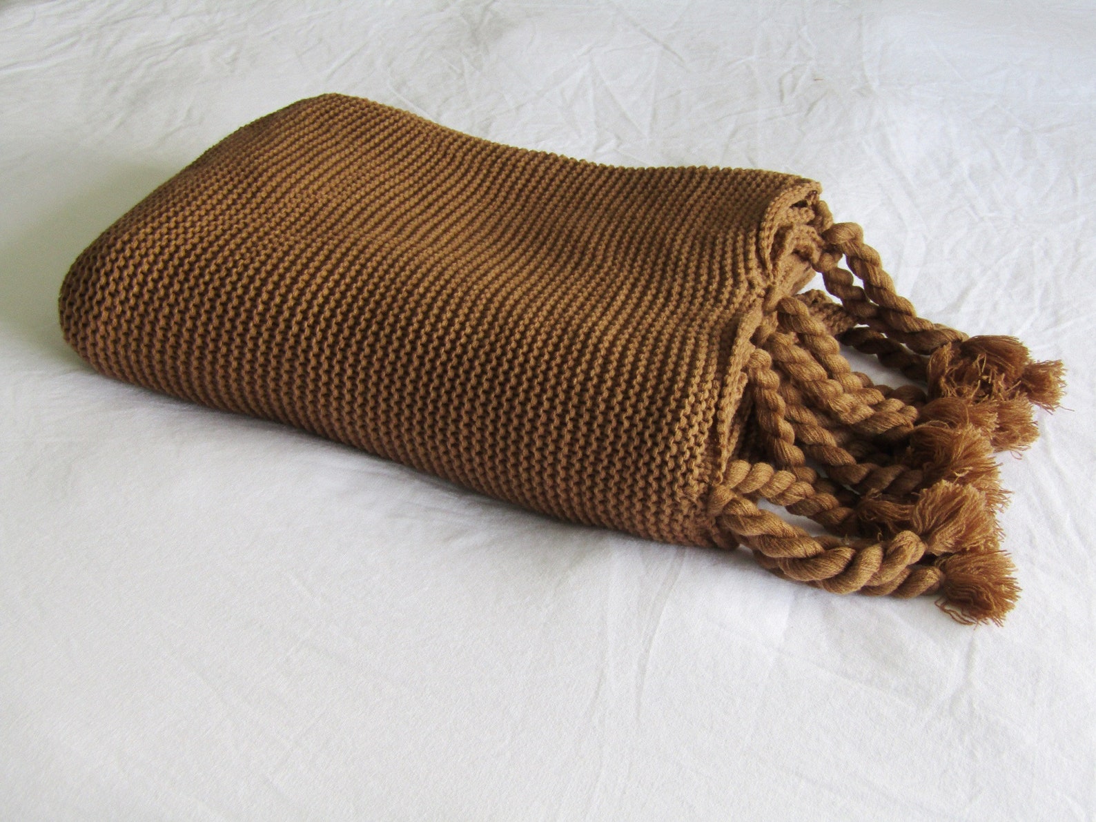 Brown Cotton Tassel Boho Blanket Tassel Blanket Thick Cotton Etsy