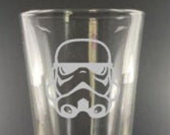 Storm Trooper inspired, star wars, etched pint glass, beer mug, xmas gift, custom gift