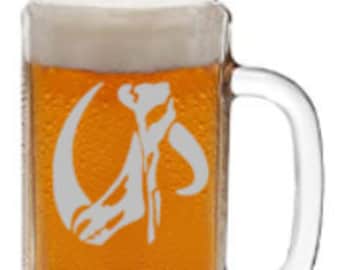 The Mandolorian Mythosaur/ Mudhorn combo etched glass, pint glas, beer mug, star wars, mandolorian signet, gift
