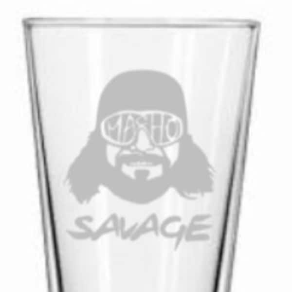 Macho Man Randy Savage inspired etched pint glass, ohhhhhh yeaeeaahh custom gift pint glass