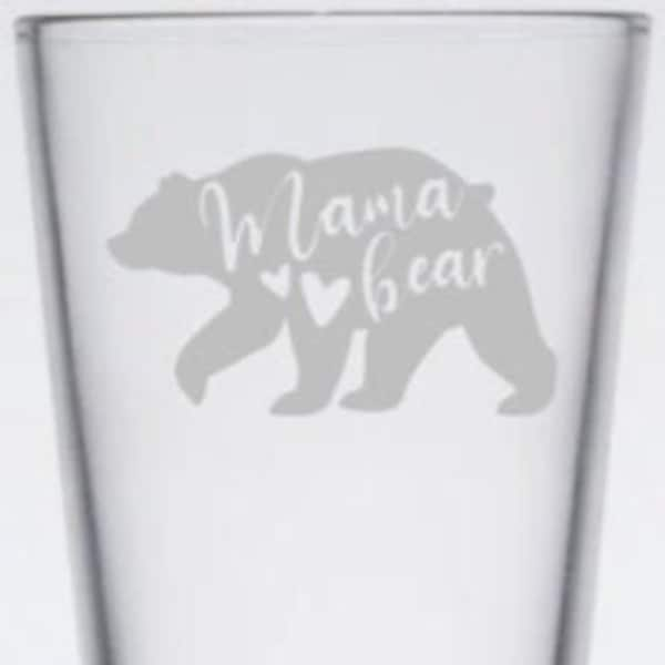 Mama Bear, Papa Bear etched pint glass, mommy, mama, Father, daddy, papa bear, pint glass, gift mom to be, father to be, xmas gift