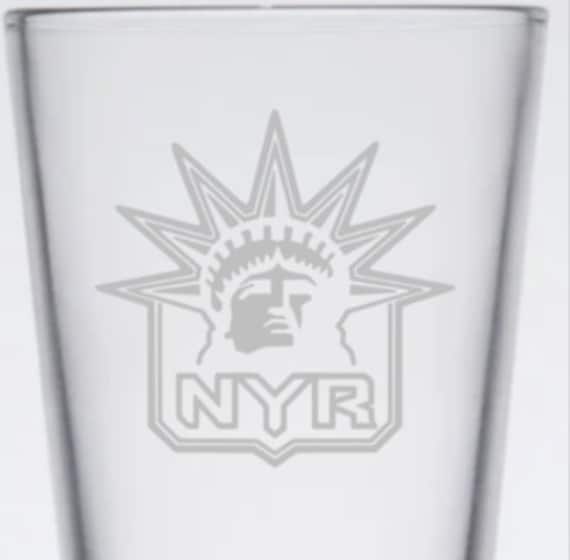 New York Rangers inspired hand etched glassware, pint glass, beer mug, hockey fan, NHL, Rangers, xmas gift, hockey, etched glass New York Rangers inspired hand etched glassware, pint glass, beer mug, hockey fan, NHL, Rangers, xmas gift, hockey, etched glass
