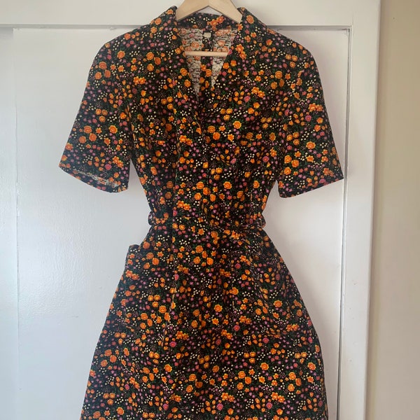 70s floral corduroy dress