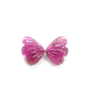 RUBELLITE TOURMALINE Gemstone Carving : Natural Untreated Unheated Watermelon Pink Tourmaline Hand Carved BUTTERFLY Pair