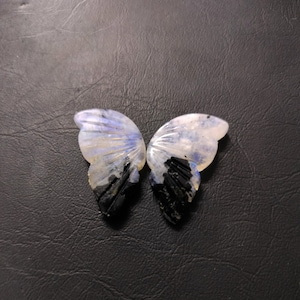 RAINBOW MOONSTONE Gemstone Carving : Natural Untreated Unheated Moonstone Hand Carved Butterfly Wings Pair