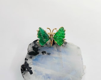 Jewelry, handmade Butterfly Ring,14K gold, Natural vivid green Zambian Emerald butterfly ring, Solid 14k yellow gold emerald butterfly ring,