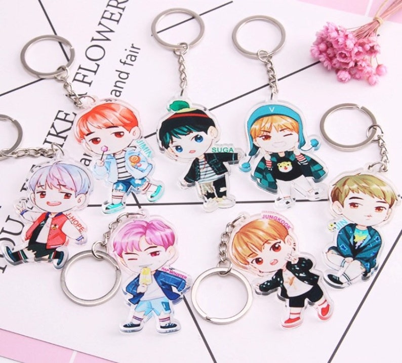 BTS keychain bts illustrated keyring bts character keychain Etsy