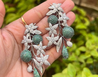 Sabyasachi Inspired Victorian Emerald AD Silver Zirconium Diamond Earrings/Pakistani Jewelry /Pakistani Indian Unique /Dangler Earring