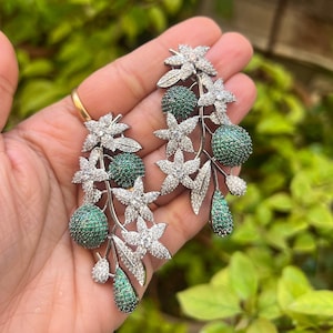 Sabyasachi Inspired Victorian Emerald AD Silver Zirconium Diamond Earrings/Pakistani Jewelry /Pakistani Indian Unique /Dangler Earring