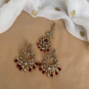 Gold Diamond CZ Earring and Maang Tikka Set/Diamond Mang Tikka Earring Set/Indian jewelry/Gold Diamond Maang Tikka Set/Jadau/Punjabi Jewelry