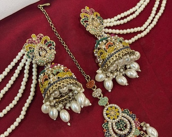 Bahubali Kundan Pearl Jhumka/stone Jhumka/Indian Jewelry/Pakistani/Punjabi/Indian/Statement earring/Bridal earrings/Indian wedding jewelry