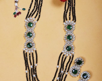 Long Polki Blue Necklace| Indian Necklace | Pakistani Jewelry | Kundan Long Necklace |Indian Jewelry| Pearl Necklace| Pink Jadau Necklace