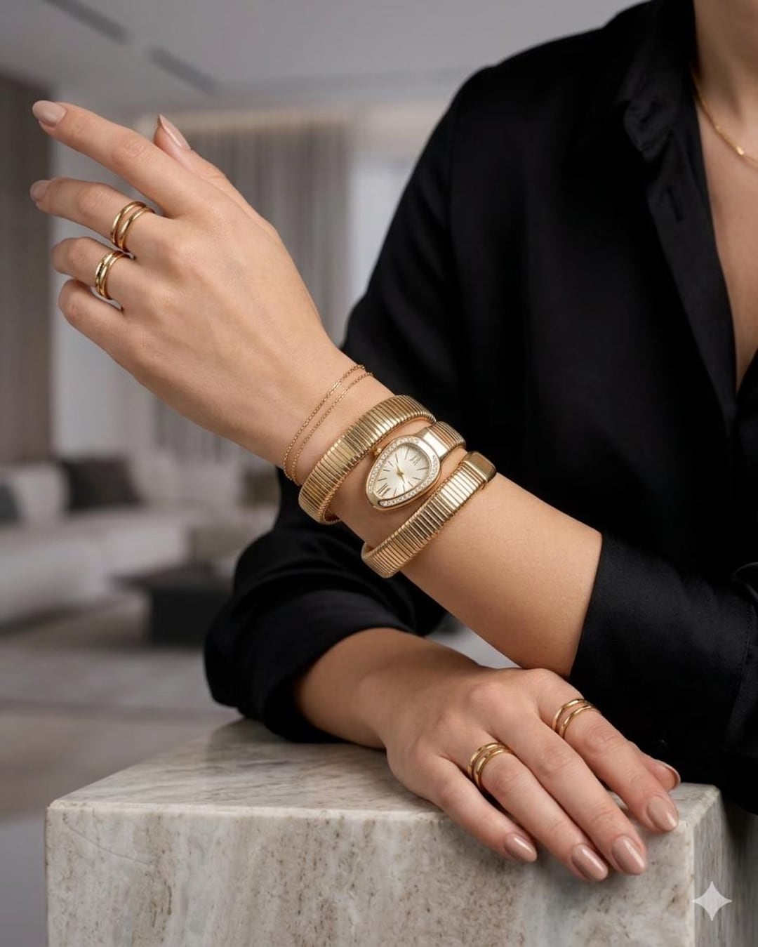 Gold-toned Serpent Watch – Cubic Zirconia Bezel, Stainless  display picture 2