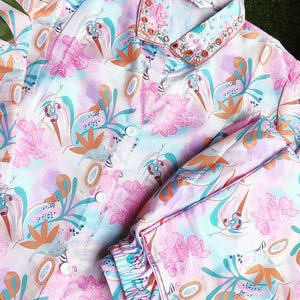 Damesmousseline premium designer luxe koordset met mooie hals geborduurd met broek 2-delige set boven-/onderkant koordset voor vrouwen