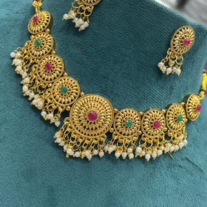 Gold Necklace Set/Pearl choker/Indian Choker Necklace/ Pearl Necklace / guttapusalu necklace /temple jewelry/ South Indian jewelry/Amrapali