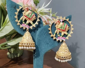 Indian Kundan Dangler Gold Plated Traditional Dangler Jhumki Earrings/ Pearl drop earrings/Kundan Earrings/Indian Jewelry/Pakistani Earrings