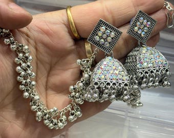 Jhumki Oxidised Earring/German Silver Oxidized Dangler Earring/Boho Earring/Indian Ethnic/Oxidized Ghungroo Style Statement Earrings