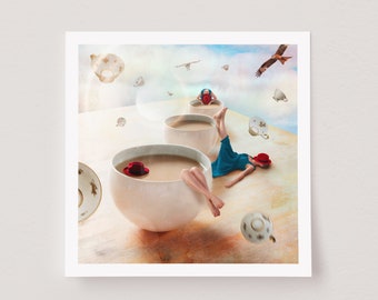 Coloured fine art print, square art print, photo collage, women, coffee and everyday life, 'Everyday an Artist'