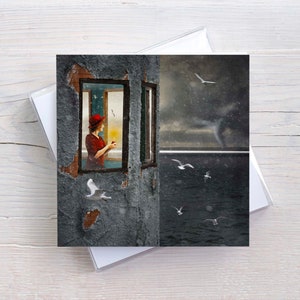 Faltkarte Hoffnung, quadratische Karte mit Umschlag, Licht im Dunkeln, surreale Bilder, Geburtstagskarte Frau, Kunst der Stille, Fotografie