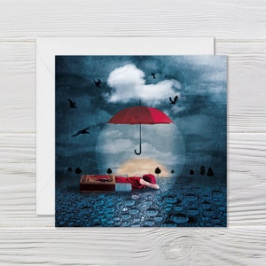 Wunderschöne Klappkarte mit Briefumschlag, für Kunstliebhaber, Regen Bilder lustig, kreatives Design, Geburtstagskarte Frau, Regenwetter