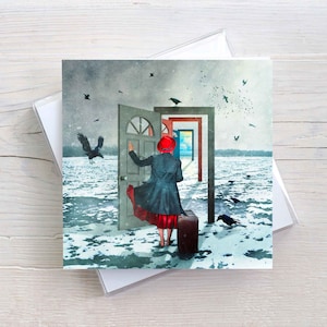 Mutmacher Klappkarte mit Umschlag, quadratische Karte, surreale Kunst, Hoffnung, Geburtstagskarte besonders, Vögel im Winter, Mut schenken