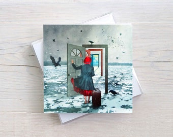 Encouraging folding card with envelope, square card, surreal art, encouragement card, emotional art, poetry pictures, winter landscape