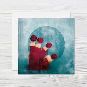 Besondere Karte zum Klappen, quadratisch, mit Briefumschlag, surreale Kunst, Frau, inspirierende Geburtstagskarte, poetische Bilder, Gefühle