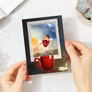 Montagmorgen Kaffee, Faltkarte, Din C 6, mit Umschlag, surreale Bilder, Kaffee Trinker, Einladung zum Kaffee, Glück im Alltag, Poesie