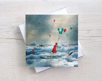 Art Card / Folding Card with Envelope Square Surrealistic Dreamy Poetic Balloons Clouds 'The Balloons'