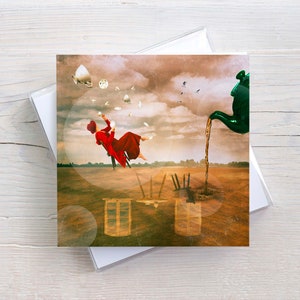 Lustige Faltkarte für Tee Liebhaber, Geschenk für Teetrinker, surreale Kunst, fantasievoll, humorvolle Bilder, quadratisch, Briefumschlag