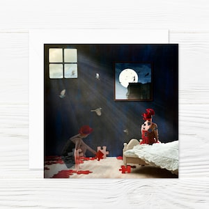 Kunstkarte / Klappkarte mit Umschlag, surrealistisch, Fotografie, Schlaflos, Puzzle, emotionale Kunst 'Insomnia (Awakening)'