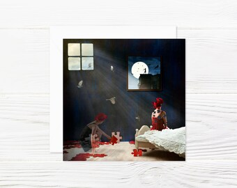 Art Card / Folding Card with Envelope Surrealistic Photography Insomnia Jigsaw Puzzle Emotional Art 'Insomnia (Awakening)'