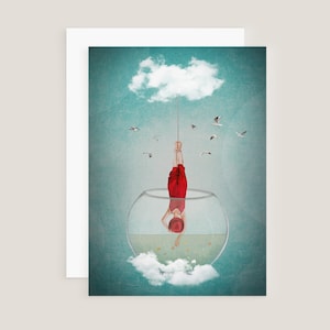 Verträumte Klappkarte, Grußkarte, grün, rot, mit Briefumschlag Din C6, Konzeptfotografie, 'Hanging Down'
