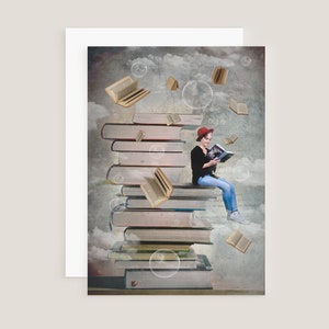 Verspielte Klappkarte, Bücher, Lesen, Schreiben, Träumen, Fotokunst, mit Briefumschlag, Din C 6, 'When I read a Book'