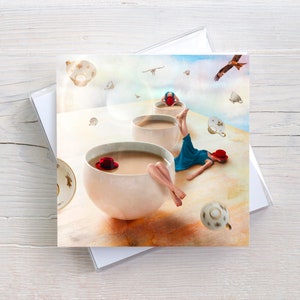 Grußkarte Kunst Kaffee, Briefumschlag, surreale Bilder, Kaffee Liebe, lustige Postkarte, Geburtstag Karte, Fotografie Kunst, Kaffee Tante