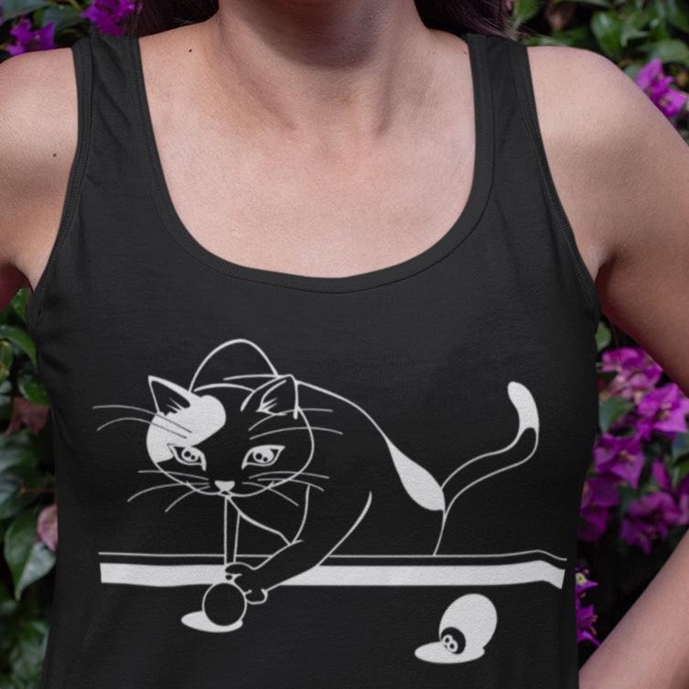 I Love Cats And Billiards Top, Cat Lover Shirts, Women, Sport Team Tank Top, Unisex Jersey Tank,Cat Playing Billiards Pool Tank Top, Men Alwasky