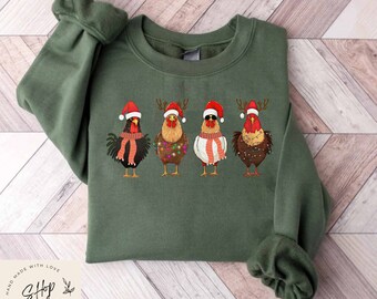 Cute Christmas Chickens Sweatshirt, Funny Christmas Chicken Sweatshirt, Christmas Crewneck, Holiday Sweatshirt, Christmas Farm Sweatshirt
