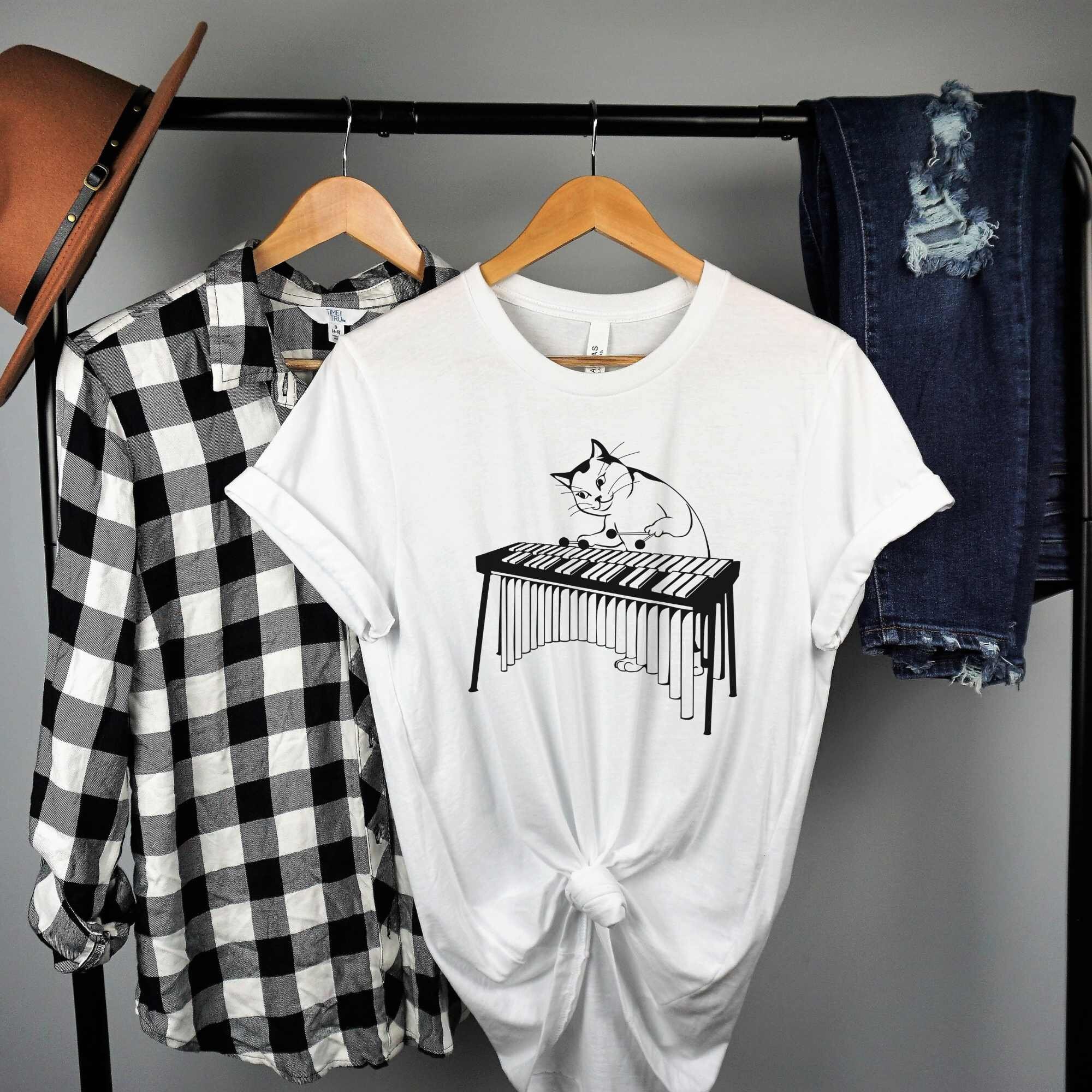 Cat Playing Xylophone Shirt, I Love Cats and Xylophone Shirt, Women