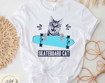 Skateboard Cat Shirt, Women Cat T-shirt, Funny Cat Shirt For Men, Skateboard Shirt