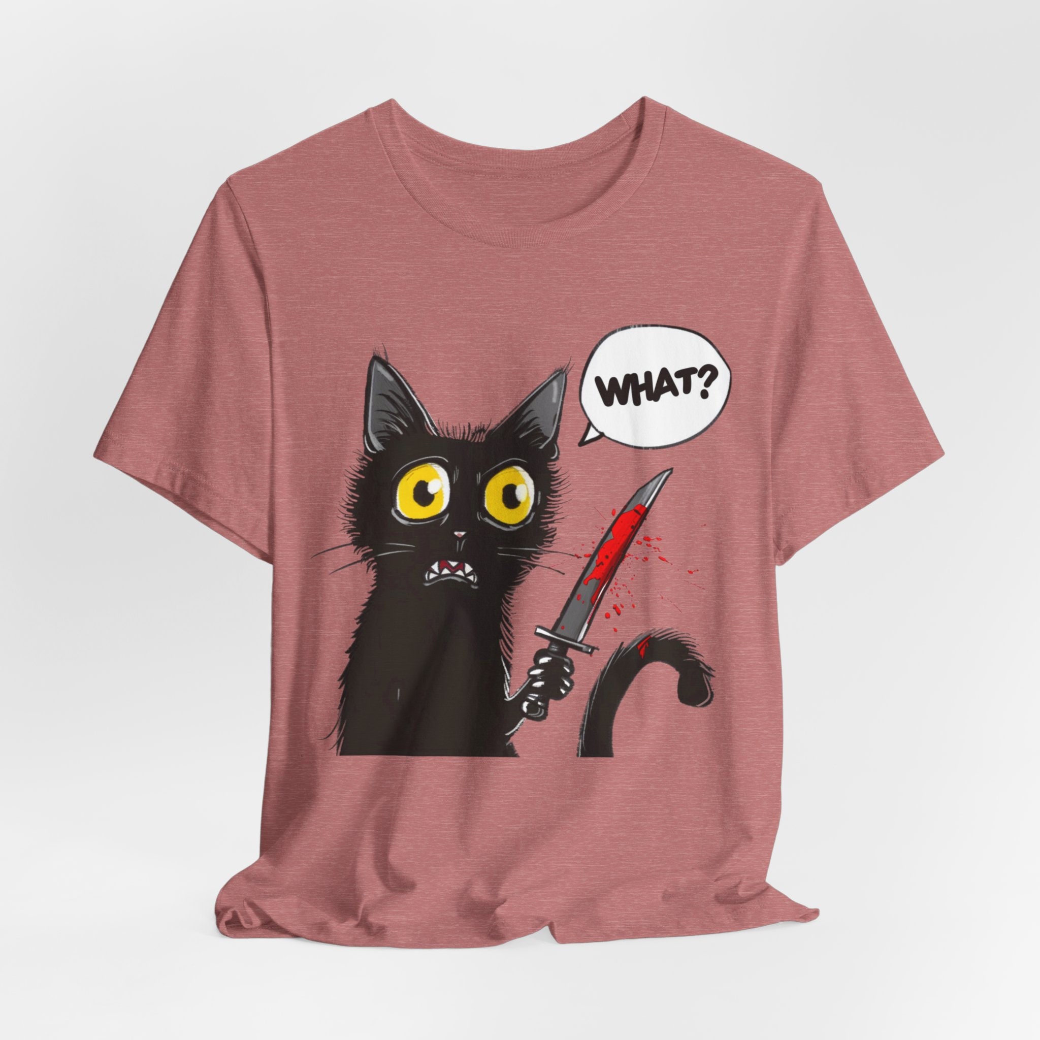 What? Divertente Murderous Gatto Nero Halloween T-Shirt 100% Cotone What? Divertente Murderous Gatto Nero Halloween T-Shirt 100% Cotone