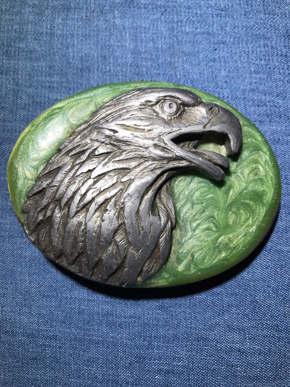 Vintage 80s Siskiyou Buckle Company Pewter 3-D Eagle Head  display picture 1
