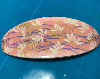 Handmade French clip hair barrette for medium to thick hair. Measures 4x1.75” Oval. Pink