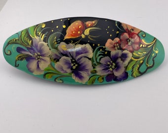 Vintage Gerard Yosca Purple Pansy Flower Hair Barrette, Hand  display picture 3