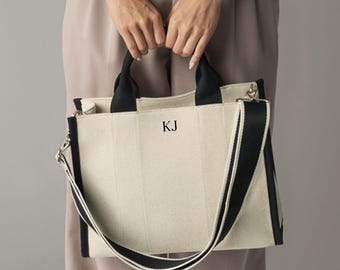 Personalized Twill Tote Bag, Modern Work Bag, Monogrammed Handbag