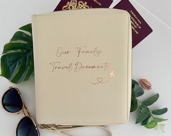 Travel Document Holder, luxury Travel Organiser, Travel Planner, Passport Holder, Family Holiday Organiser, Personalised Travel Wallet.