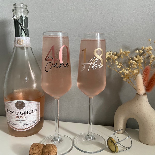 Personalised Birthday Prosecco Glass, Champagne flute, For Friend, Gift Ideas, Milestone Birthday Gift, 18th,21st,30th,40th,50th,60th,70th