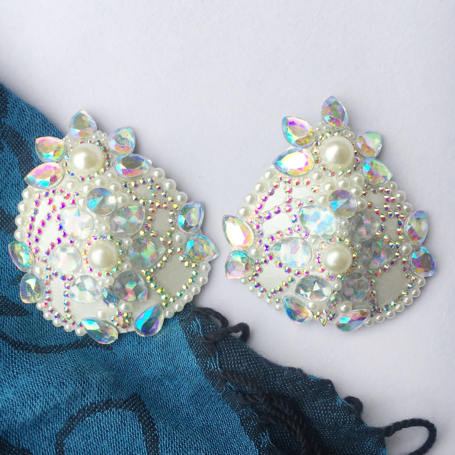 White AB Teardrop Nipple Pasties White Glitter Nipple Etsy