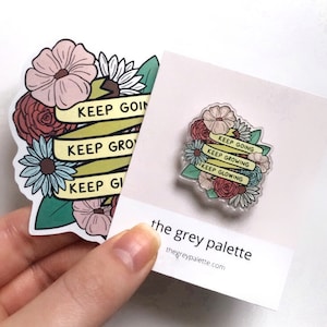 Keep Going Pin, Motivational Pin, Inspirational Pin, Self Encouragement Pin, Boho Floral Pin, Self Love Pin, Self Affirmation Pin